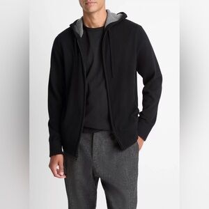 Vince Cashmere Zip-Front Hoodie Black